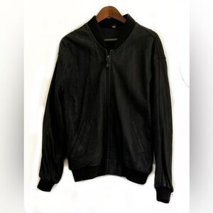 Vintage Navy Blue Suede Bomber Jacket. L